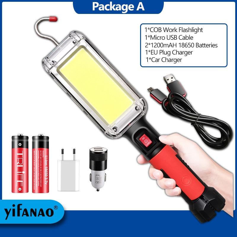 LED Arbeitslicht Leistungsstarke Tragbare Laterne Haken Magnet Camping Lampe COB USB Wiederaufladbar 18650