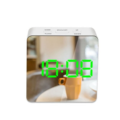 LED mirror alarm clock with large time and temperature display