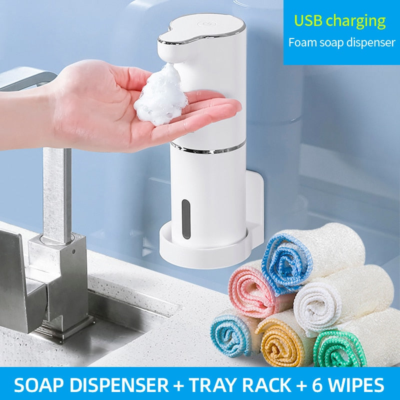 Automatic foam soap dispenser, USB charging, white, ABS