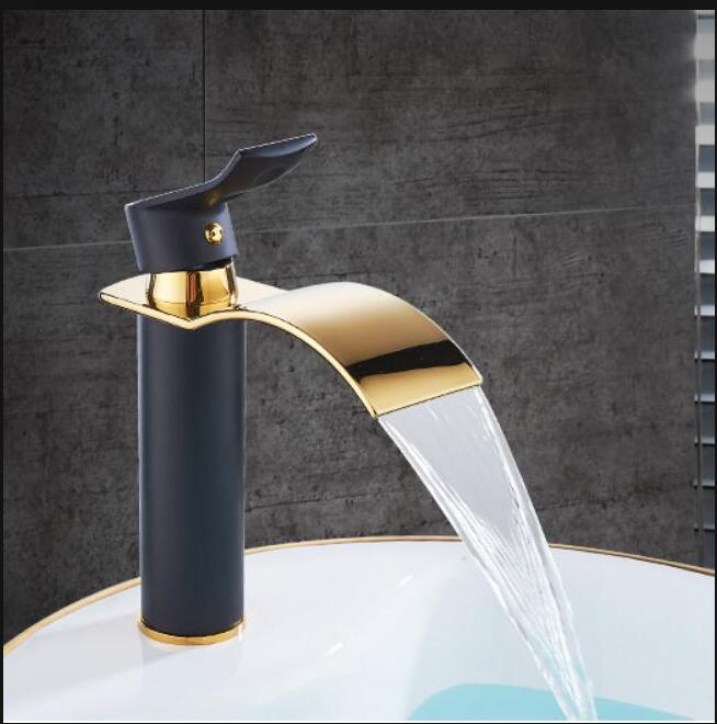Gold White Waterfall Bathroom Faucet Brass Hot Cold Sink Faucet