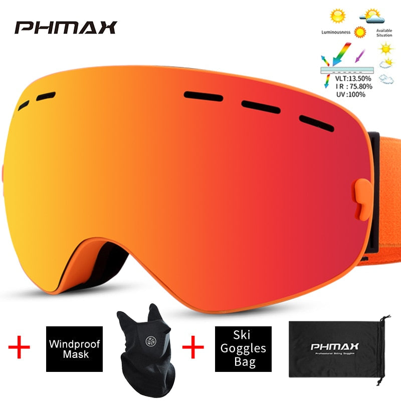 PHMAX Anti-Fog Skibrille Männer UV400 Doppellagiges Snowboard Maske