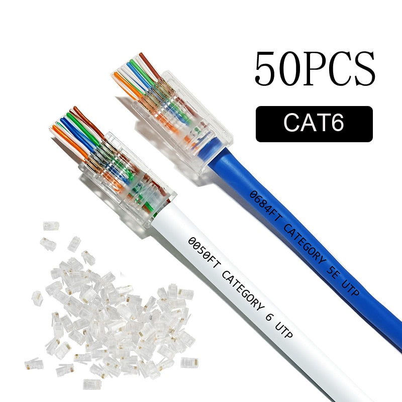 2021 NEW 50-100 pcs CAT5E CAT6 RJ45 Network Cable Modular 8P8C End Pass Through Z HOTSALE RJ45