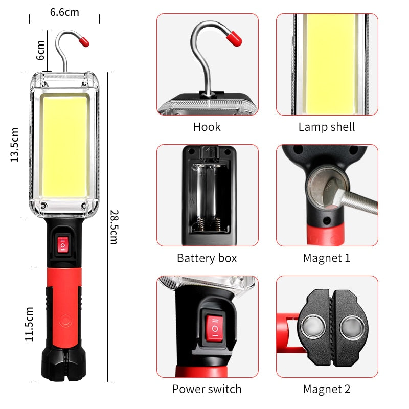 LED Arbeitslicht Leistungsstarke Tragbare Laterne Haken Magnet Camping Lampe COB USB Wiederaufladbar 18650