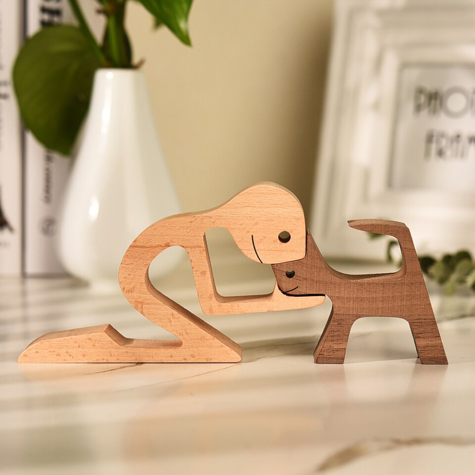Wooden Dog Figure for Desk - Creative Pet Decoration
