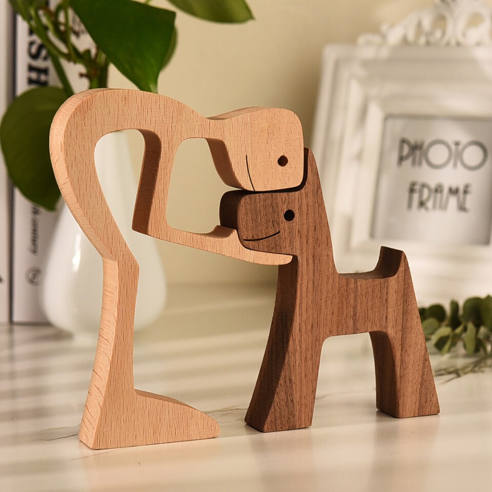 Wooden Dog Figure for Desk - Creative Pet Decoration