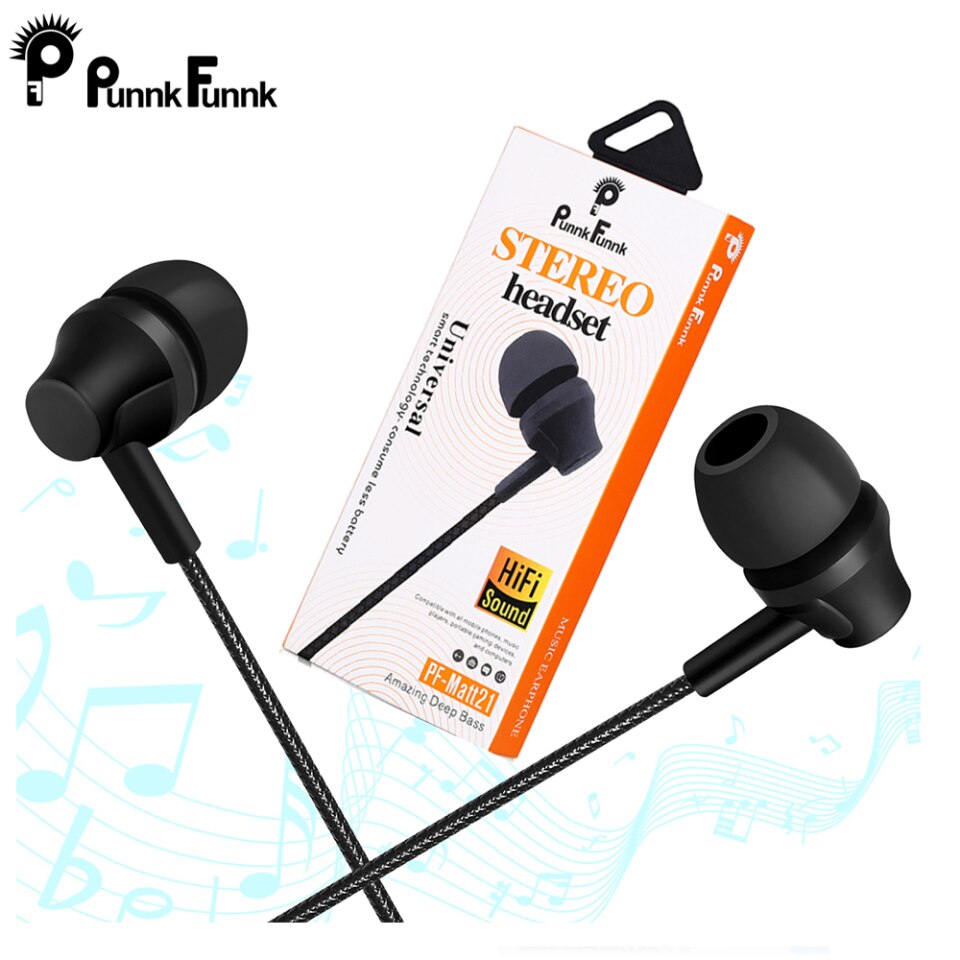 PunnkFunnk Metall-Kopfhörer 1.2M Bass Stereo Sport In-Ear W-Mic Lautstärkeregler für Samsung Iphone 5 6 7 8 11