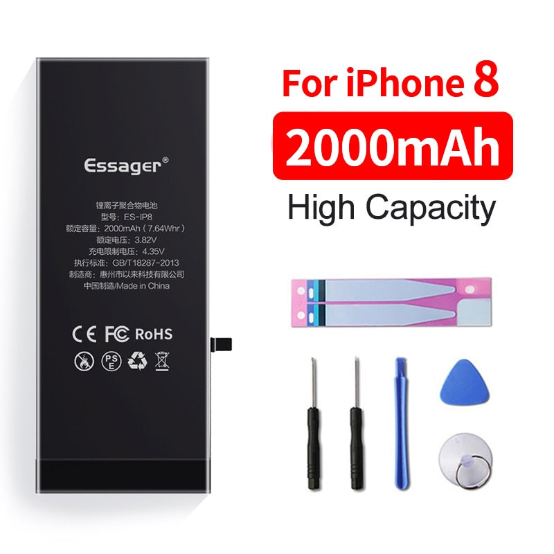 Batterie Essager pour iPhone 6 6S 5S 5C 7 8 Plus X Xs Max Xr 6Plus - Batterie de remplacement d'origine, haute capacité