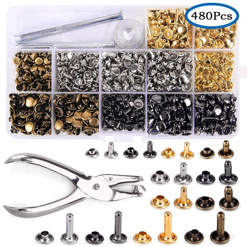 480 pcs. metal double cap rivets for DIY leather craft