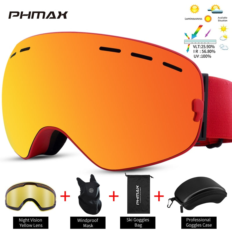 PHMAX Anti-Fog Skibrille Männer UV400 Doppellagiges Snowboard Maske
