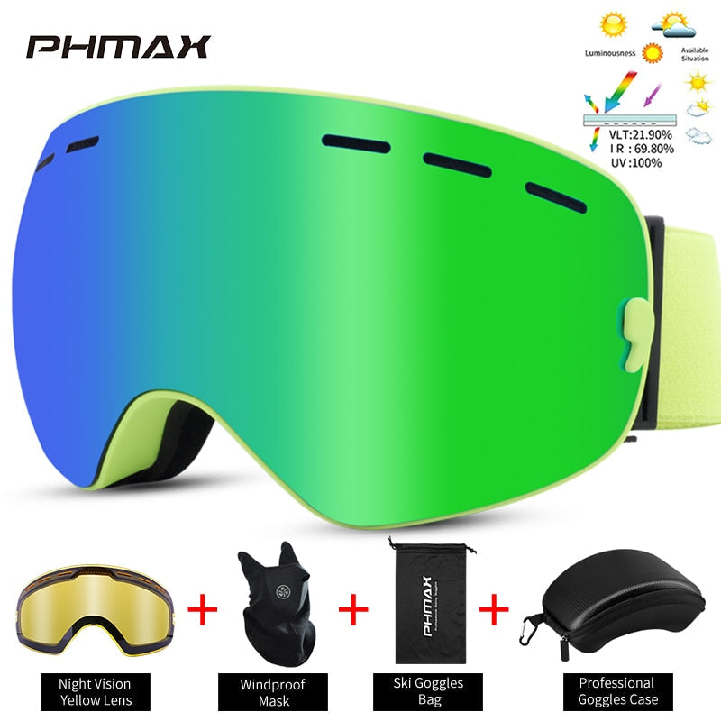 PHMAX Anti-Fog Skibrille Männer UV400 Doppellagiges Snowboard Maske