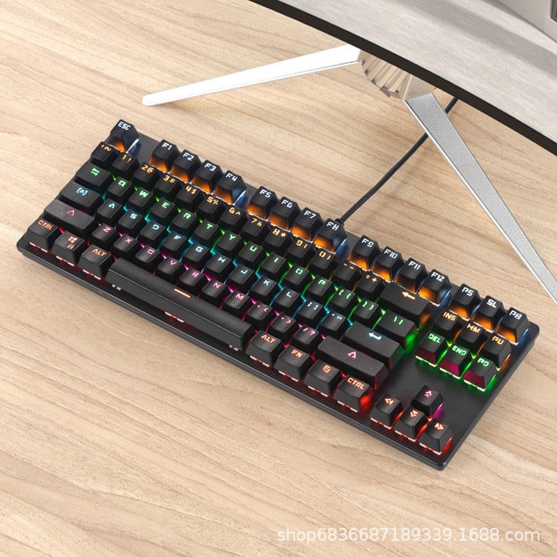 Mech. Gaming-Tastatur RGB Mix Backlit Blauer Schalter 87 Schlüssel für Spiel Laptop PC