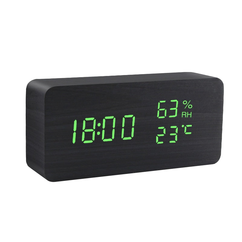 LED wooden clock with voice control, USB-AAA powered