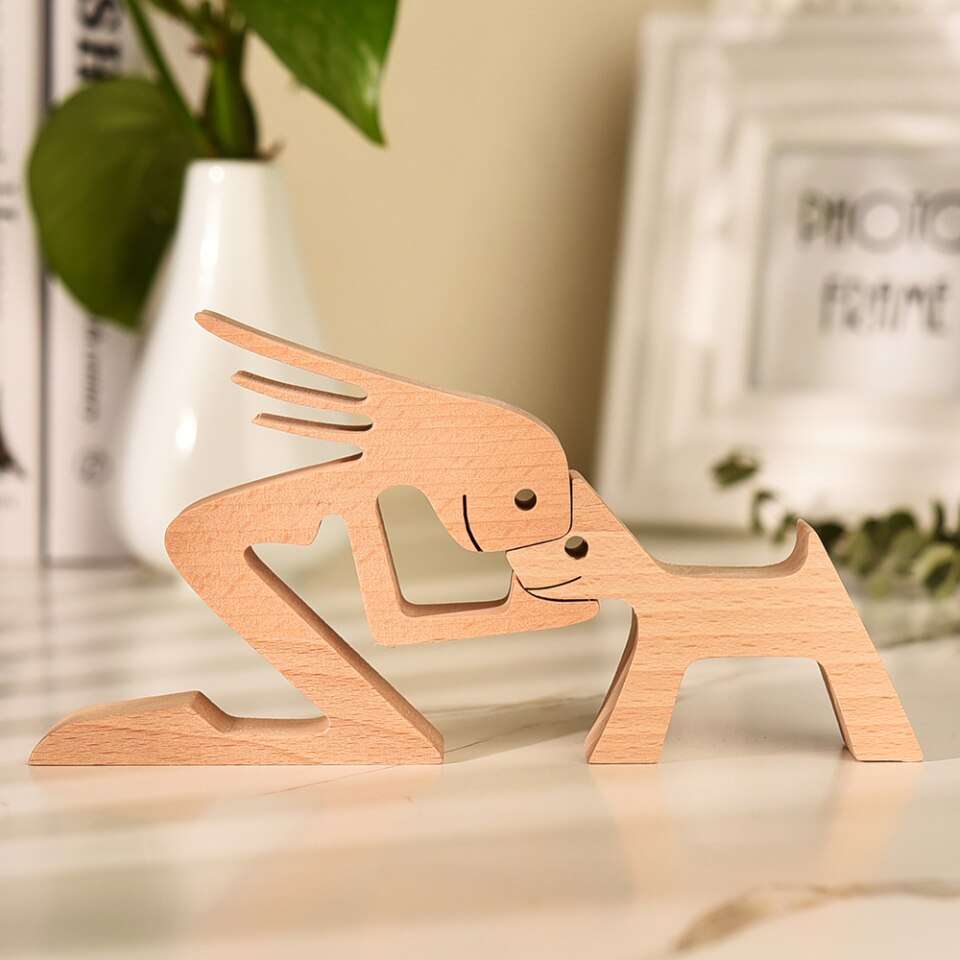 Wooden Dog Figure for Desk - Creative Pet Decoration