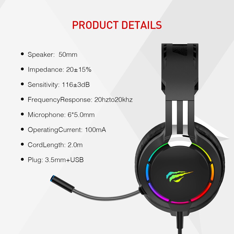 HAVIT Gamer-Headset PC 3.5mm PS4 Headsets Surround Sound & HD Mikrofon Gaming Overear Laptop Tablet