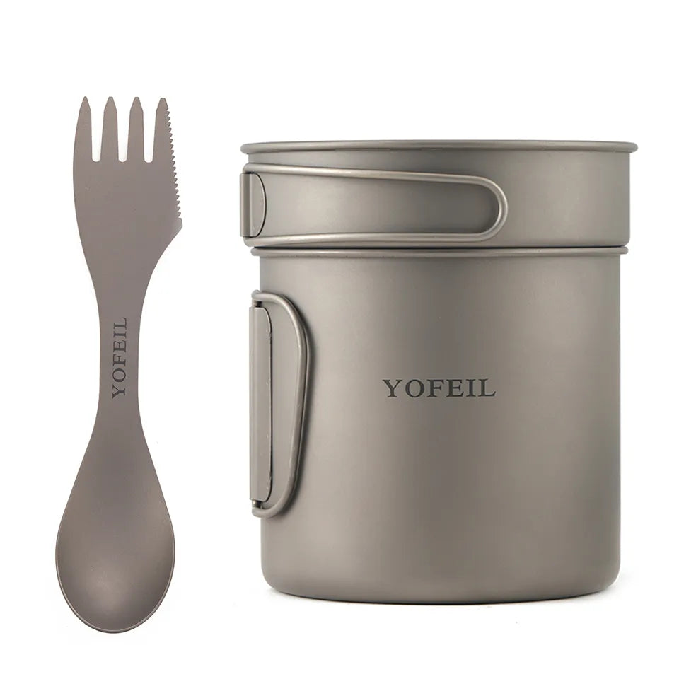 Camping Pure Titanium Cookware Pot Wood Burning Stove Spoon Fork Tableware Picnic Set Outdoor