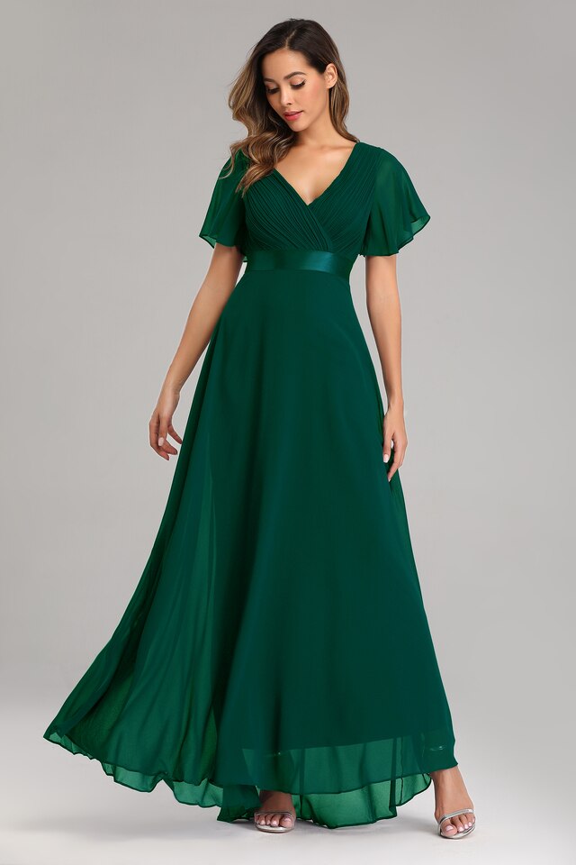 Evening Dresses XUCTHHC V-neck Ruffle Chiffon Evening Dress