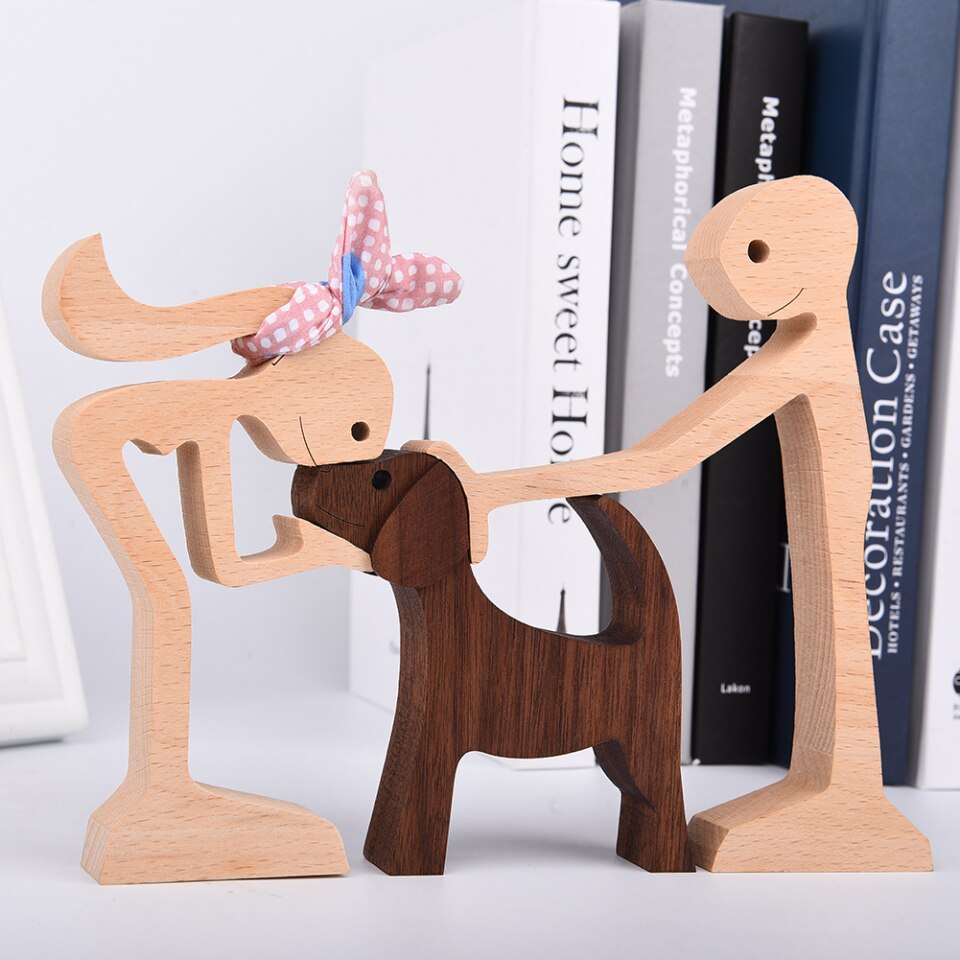 Wooden Dog Figure for Desk - Creative Pet Decoration
