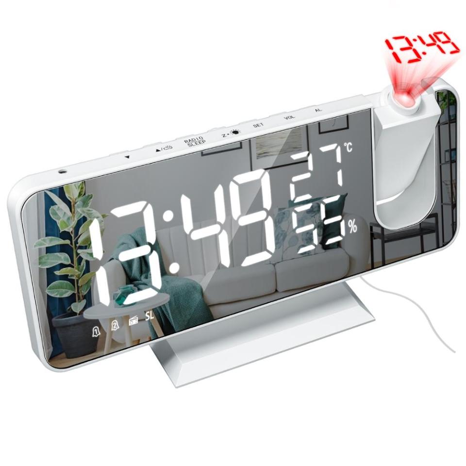 LED Alarm Clock Table Clock USB FM Radio Time Projector Snooze 2 Alarm