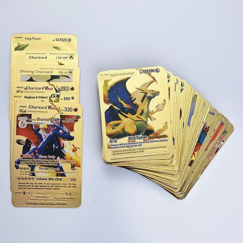 New Pokemon Cards Metal Gold Vmax GX Energy Card Charizard Pikachu Rare Collection