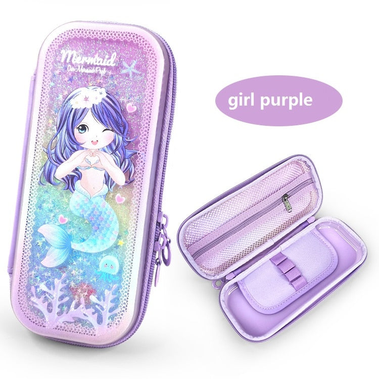 Pink Girls Pen Box Quicksand Flow Stationery Organizer - 40 Characters