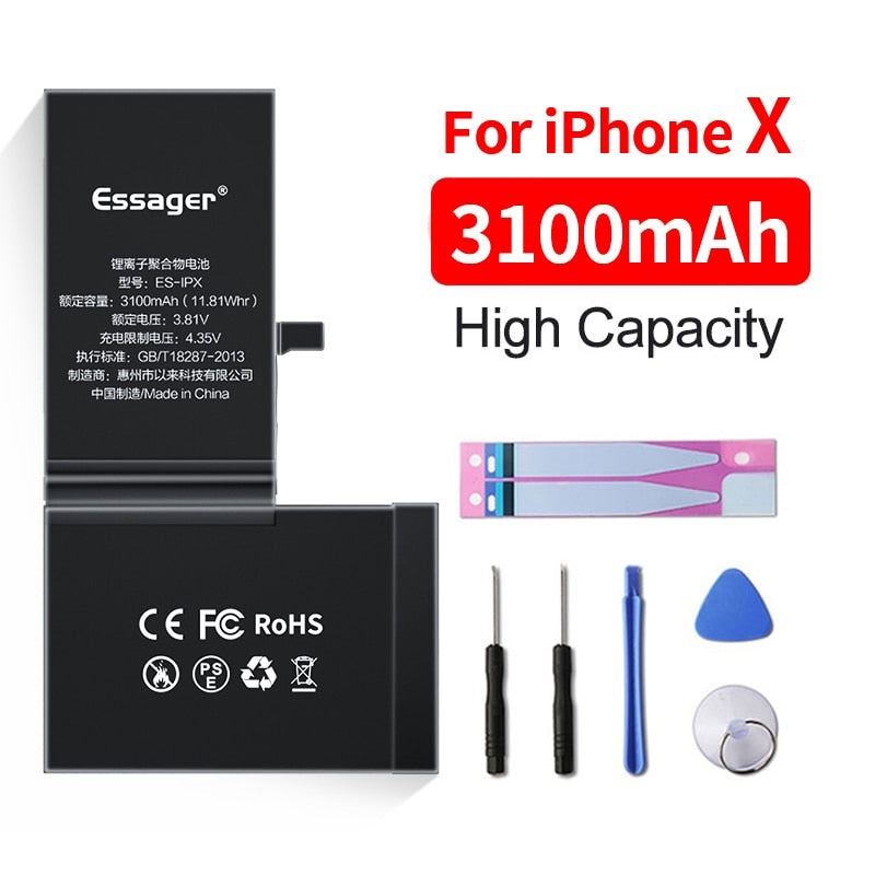 Batterie Essager pour iPhone 6 6S 5S 5C 7 8 Plus X Xs Max Xr 6Plus - Batterie de remplacement d'origine, haute capacité