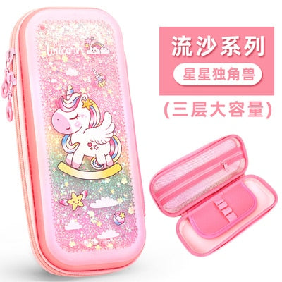 Pink Girls Pen Box Quicksand Flow Stationery Organizer - 40 Characters