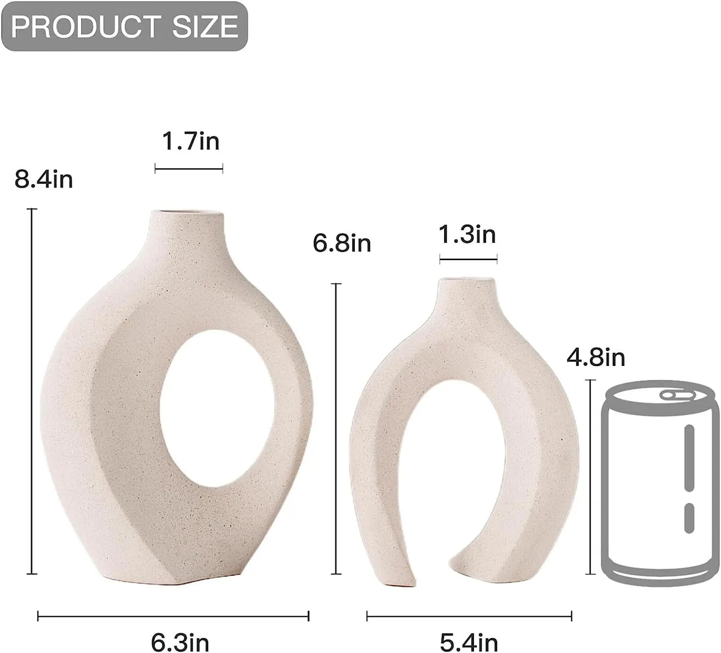 White Ceramic Vase Set of 2 for Modern Home Decor, Boho Donut