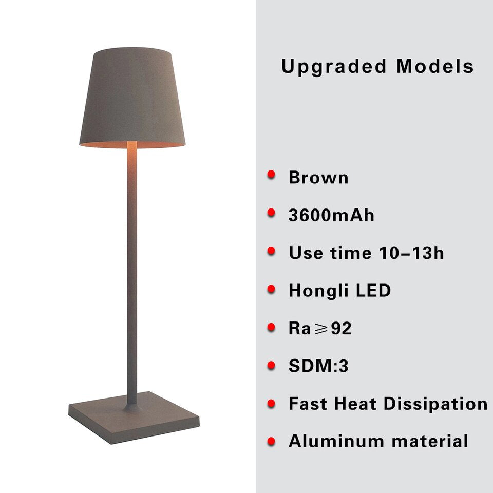 Dimmable table lamp, wireless, 3-way, aluminum, battery