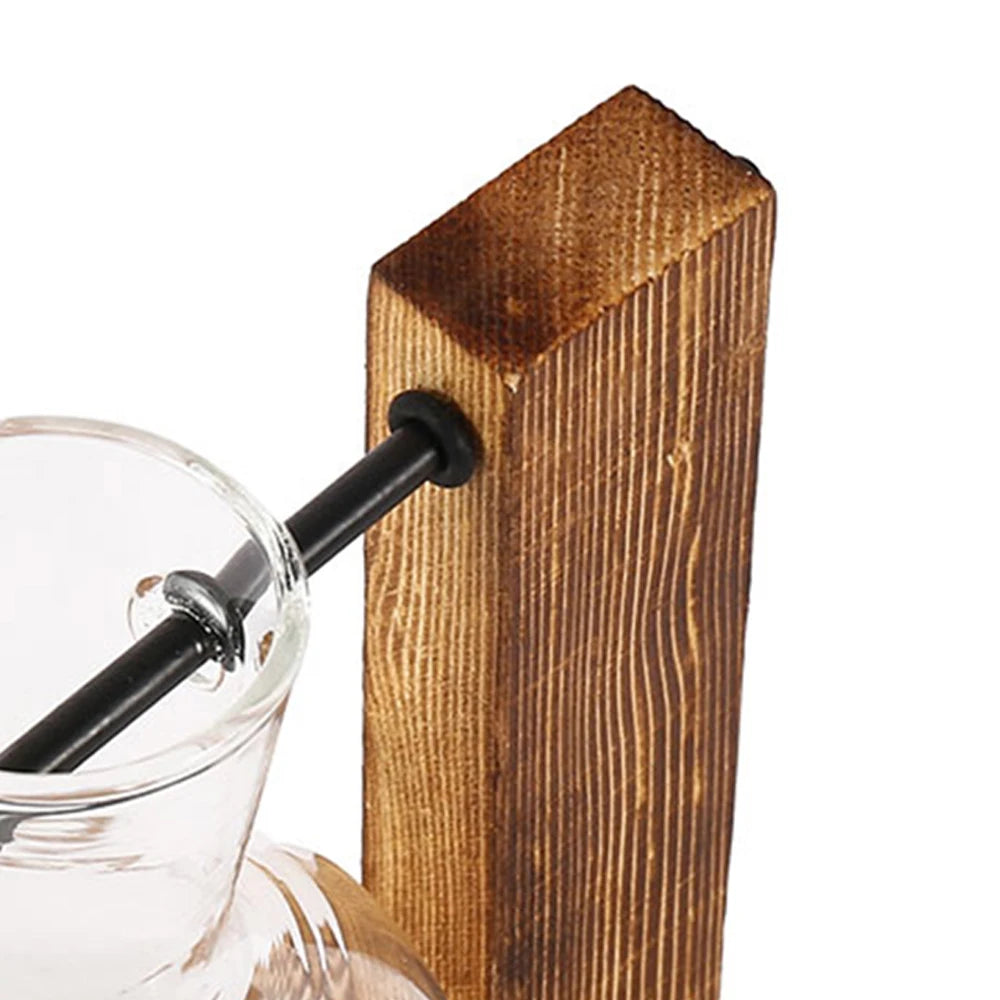 Vase à ampoules en verre créatif, support en bois pour jardinière de bureau