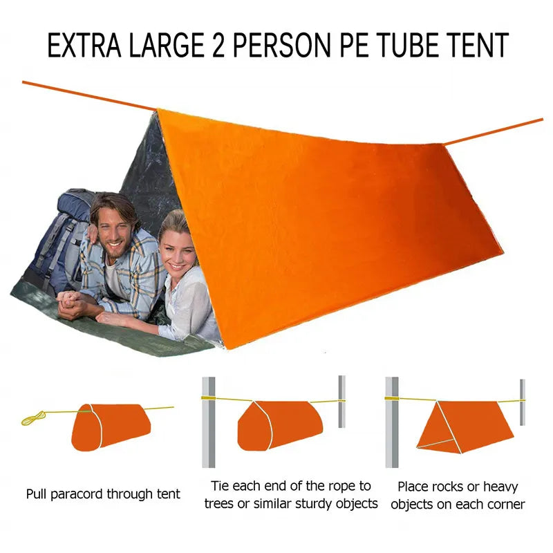 Shelter Survival Tent 2-4 Person Mylar Emergency Tube Tent Lightweight for Camping Hiking