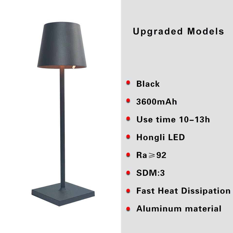 Dimmable table lamp, wireless, 3-way, aluminum, battery