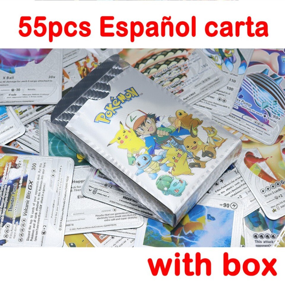 54 Stk. Spanisch Pokemon Metall Gold Karte Box Vmax Gx Sammlung Spiel Karte Fall Spielzeug