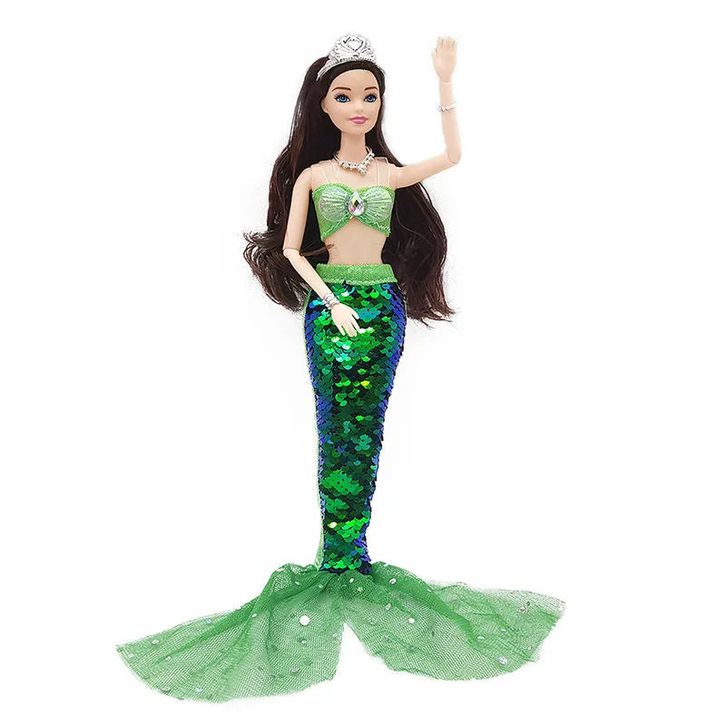 11 Inch Mermaid Doll Full Set Movable Multi-Joint Doll 30cm Height with Sequin Skirt Suit Girls Dress Up Toy