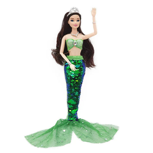 11 Inch Mermaid Doll Full Set Movable Multi-Joint Doll 30cm Height with Sequin Skirt Suit Girls Dress Up Toy