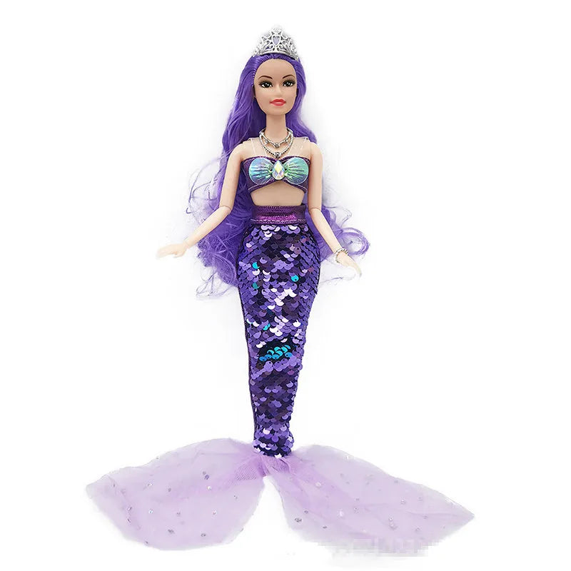 11 Inch Mermaid Doll Full Set Movable Multi-Joint Doll 30cm Height with Sequin Skirt Suit Girls Dress Up Toy