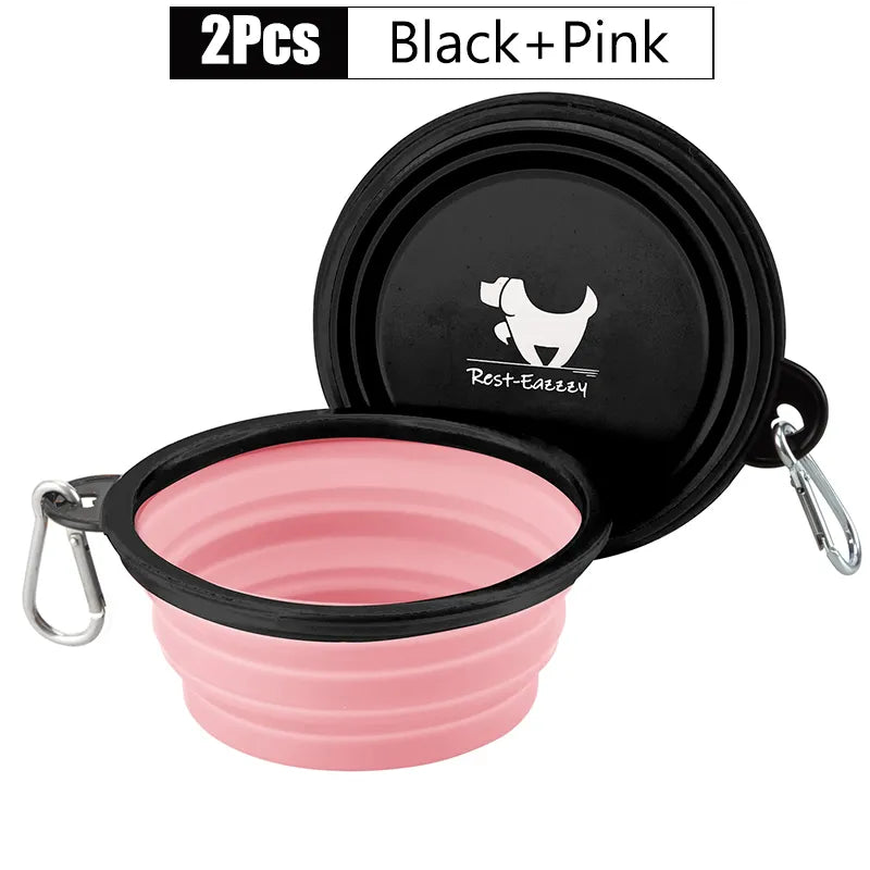 2-Pack zusammenklappbare Hundenäpfe für Reisen Haustier tragbare Wassernapf für Reisen Camping mit 2 Karabinerhaken