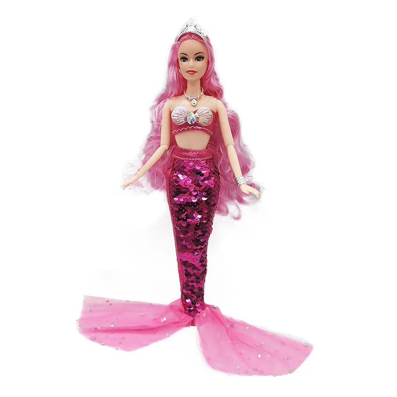 11 Inch Mermaid Doll Full Set Movable Multi-Joint Doll 30cm Height with Sequin Skirt Suit Girls Dress Up Toy