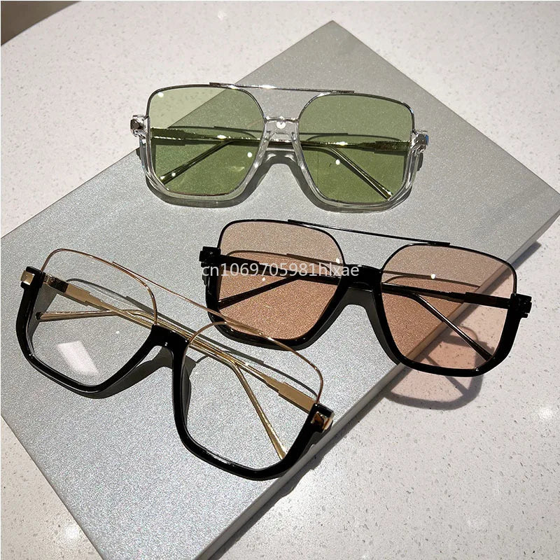 Mode Vintage große quadratische Sonnenbrille halbe Metallrahmen UV400