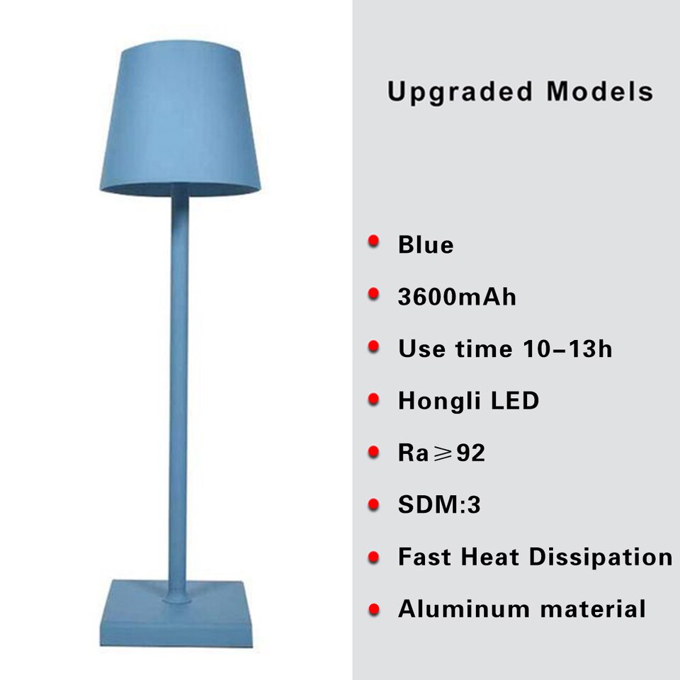 Dimmable table lamp, wireless, 3-way, aluminum, battery
