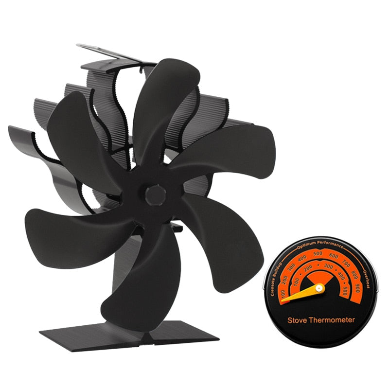 6-blade stove fan, black (fireplace fan)