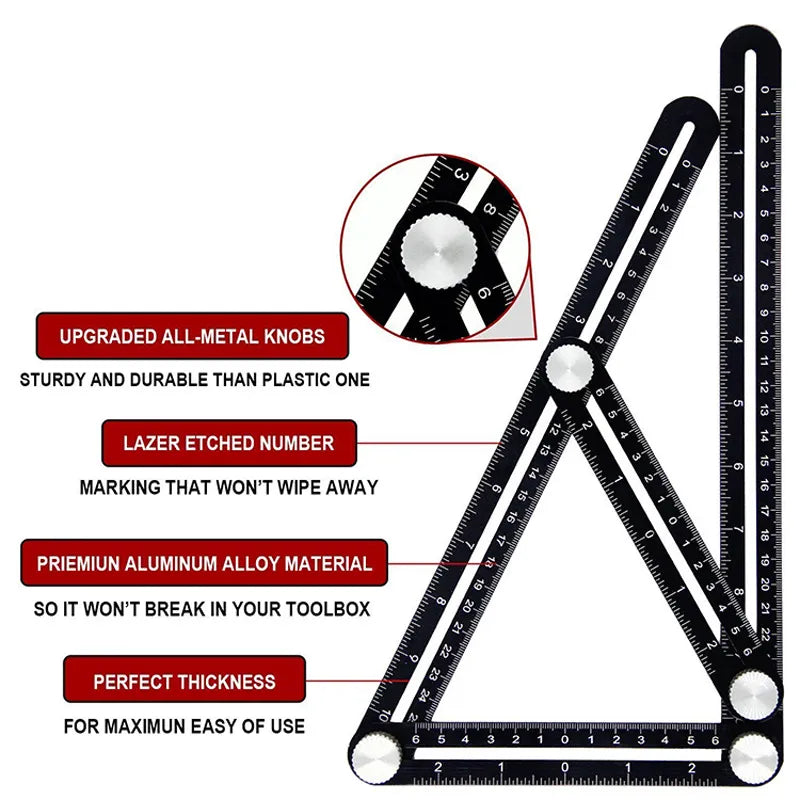 Construction Tools Multi Angle Measuring Ruler Aluminum Folding Professional DIY Wood Tile Flooring Punch Tool