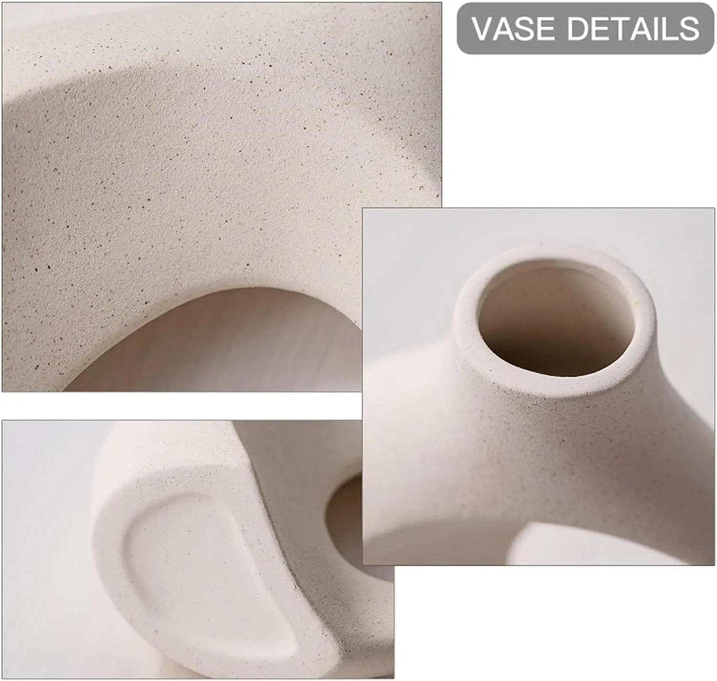 White Ceramic Vase Set of 2 for Modern Home Decor, Boho Donut