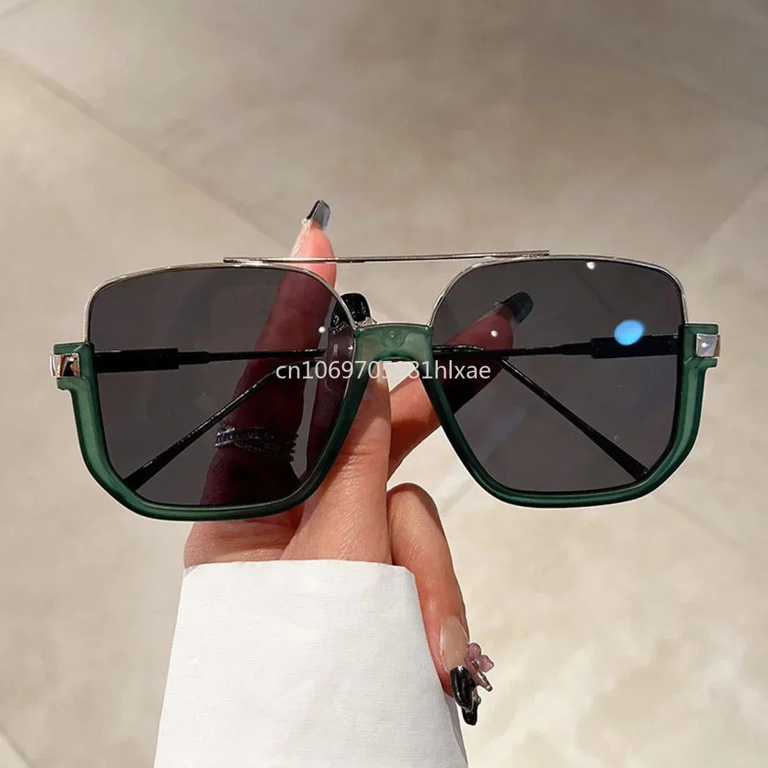 Mode Vintage große quadratische Sonnenbrille halbe Metallrahmen UV400