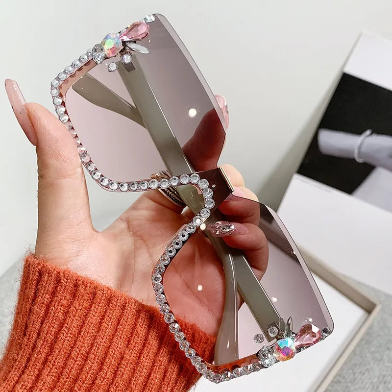 Women Festival Bling Rhinestone Square Sunglasses Female Trendy
