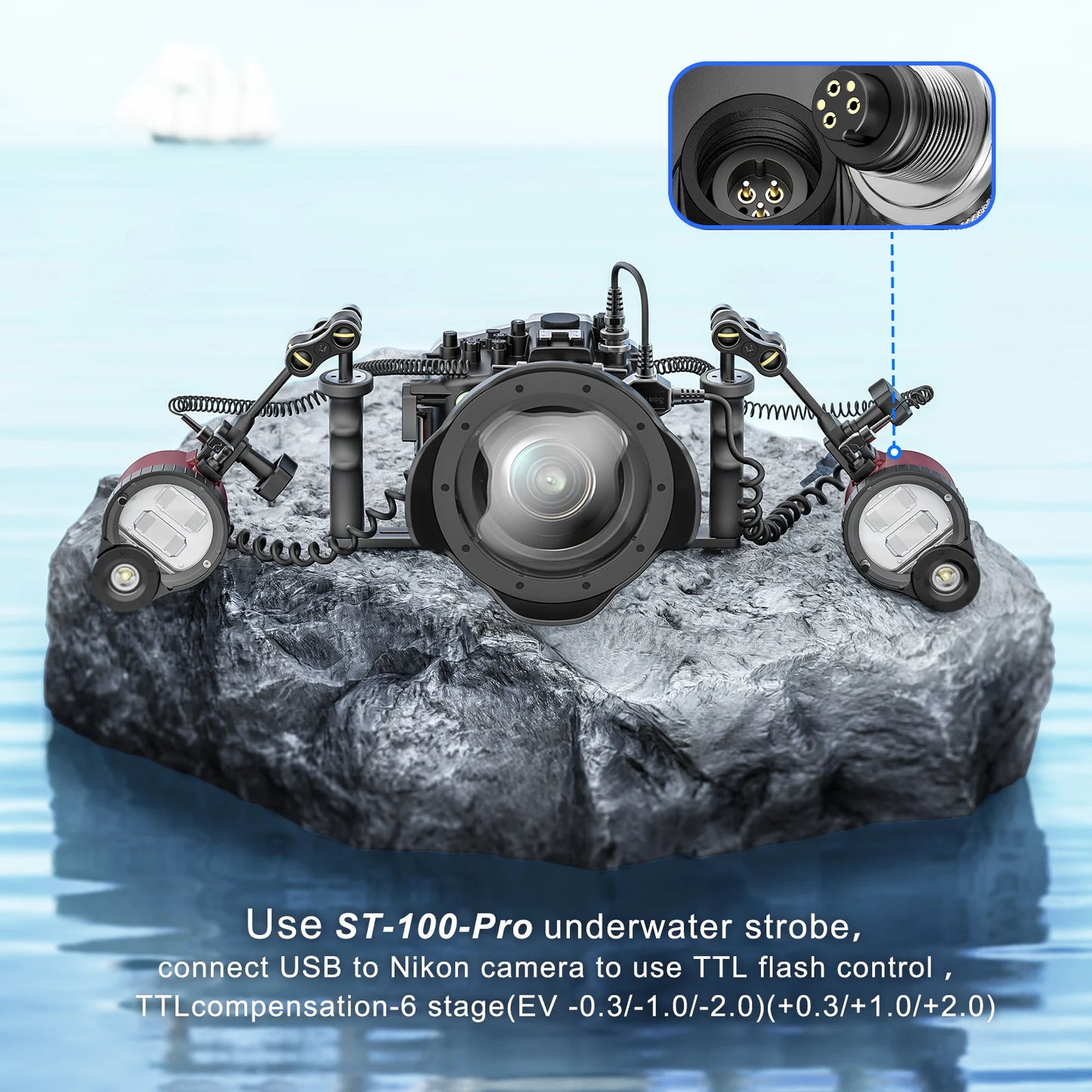 Unité Flash étanche 5500K TTL pour boîtier de caméra sous-marine Nikon, étui de plongée