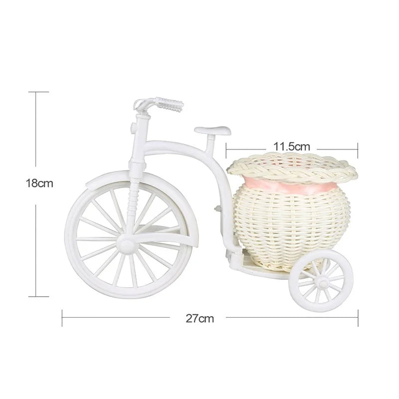 Panier de fleurs décoratif de vélo blanc, décoration de mariage, conception de Tricycle en plastique