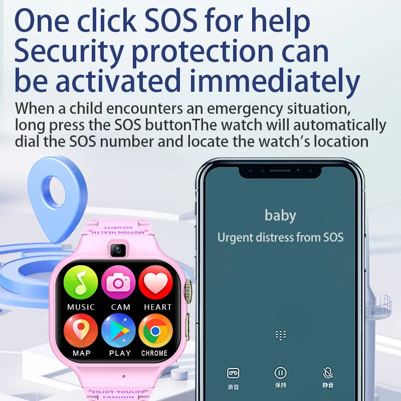 Kids Smart Watch 2+32GB GPS Wifi Bluetooth Support Hebrew Heart Rate