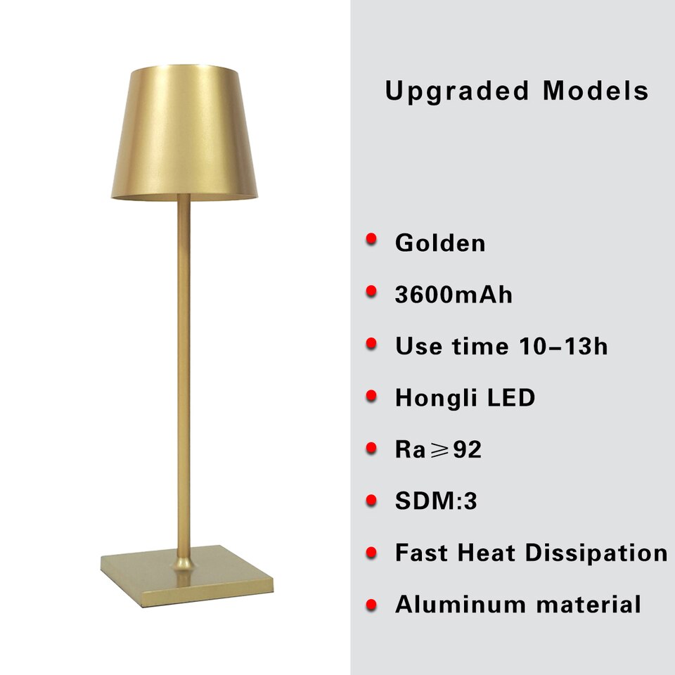 Dimmable table lamp, wireless, 3-way, aluminum, battery