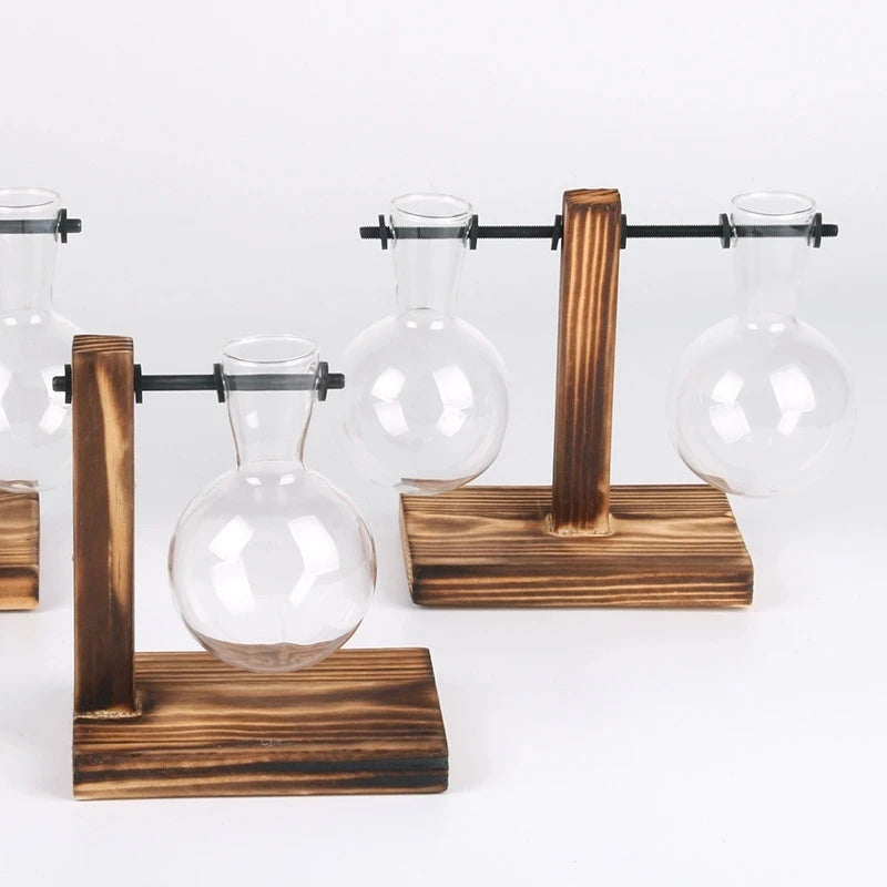 Vases pour plantes hydroponiques Terrarium, Pot de fleur Vintage, Vase Transparent, cadre en bois, verre