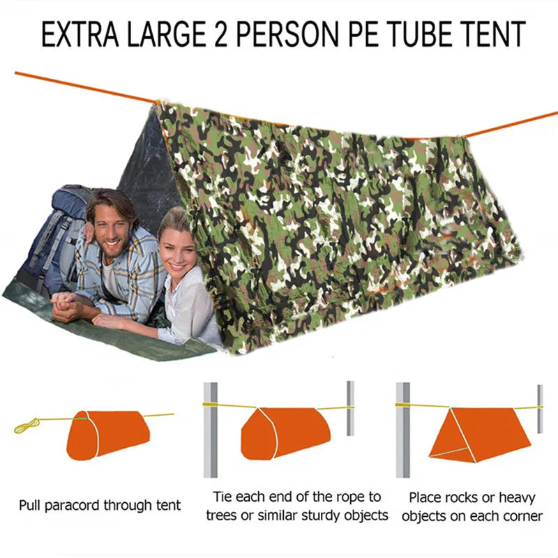 Shelter Survival Tent 2-4 Person Mylar Emergency Tube Tent Lightweight for Camping Hiking